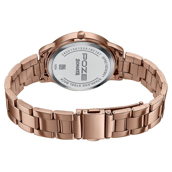 Poze By Sonata Quartz Analog Silver Dial Rose Gold Plated Stainless Steel Strap Watch For Women - image number 6