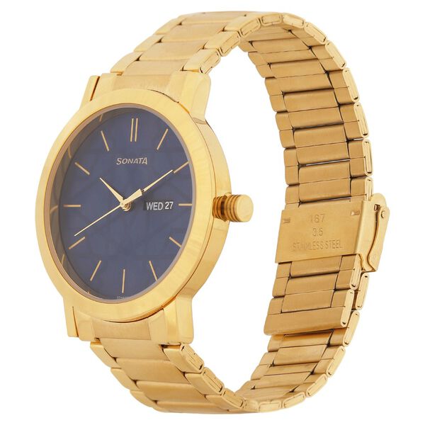 Sonata Quartz Analog with Day and Date Blue Dial Stainless Steel Strap Watch for Men - image number 2
