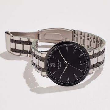 Sonata Poze Quartz Analog Black Dial Silver Metal Strap Watch For Men