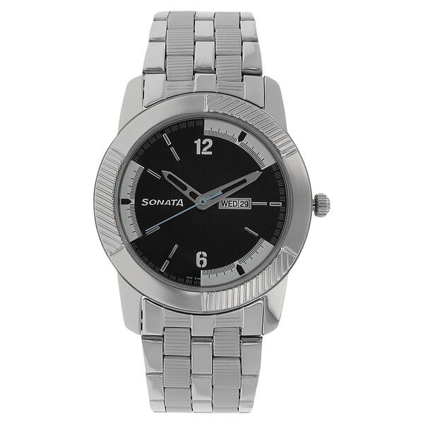 Sonata Quartz Analog Black Dial Stainless Steel Strap Watch for Men - image number 0