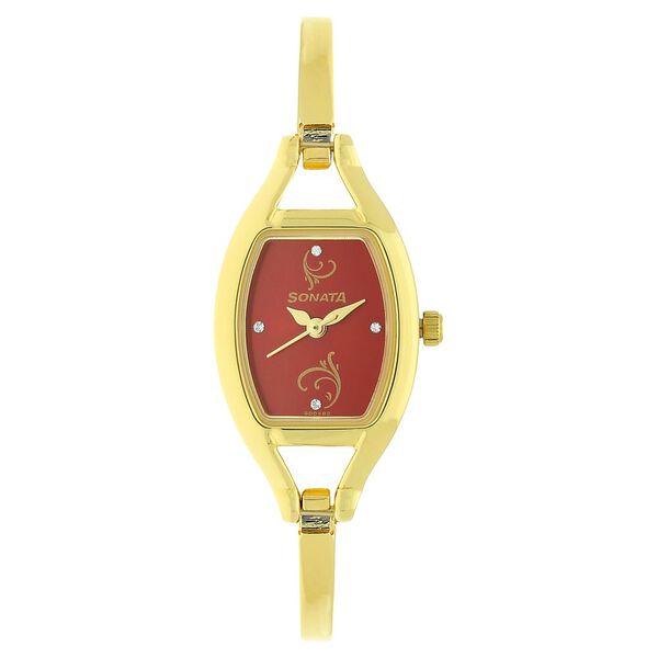 Sonata Quartz Analog Red Dial Metal Strap Watch for Women - image number 0