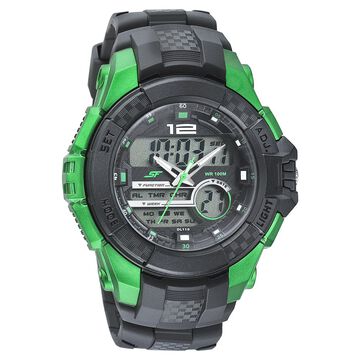 SF Quartz Analog Digital Black Dial PU Strap Watch for Men