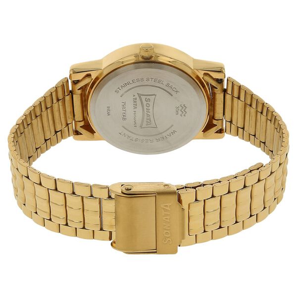 Sonata Quartz Analog with Day and Date Champagne Dial Stainless Steel Strap Watch for Men - image number 3