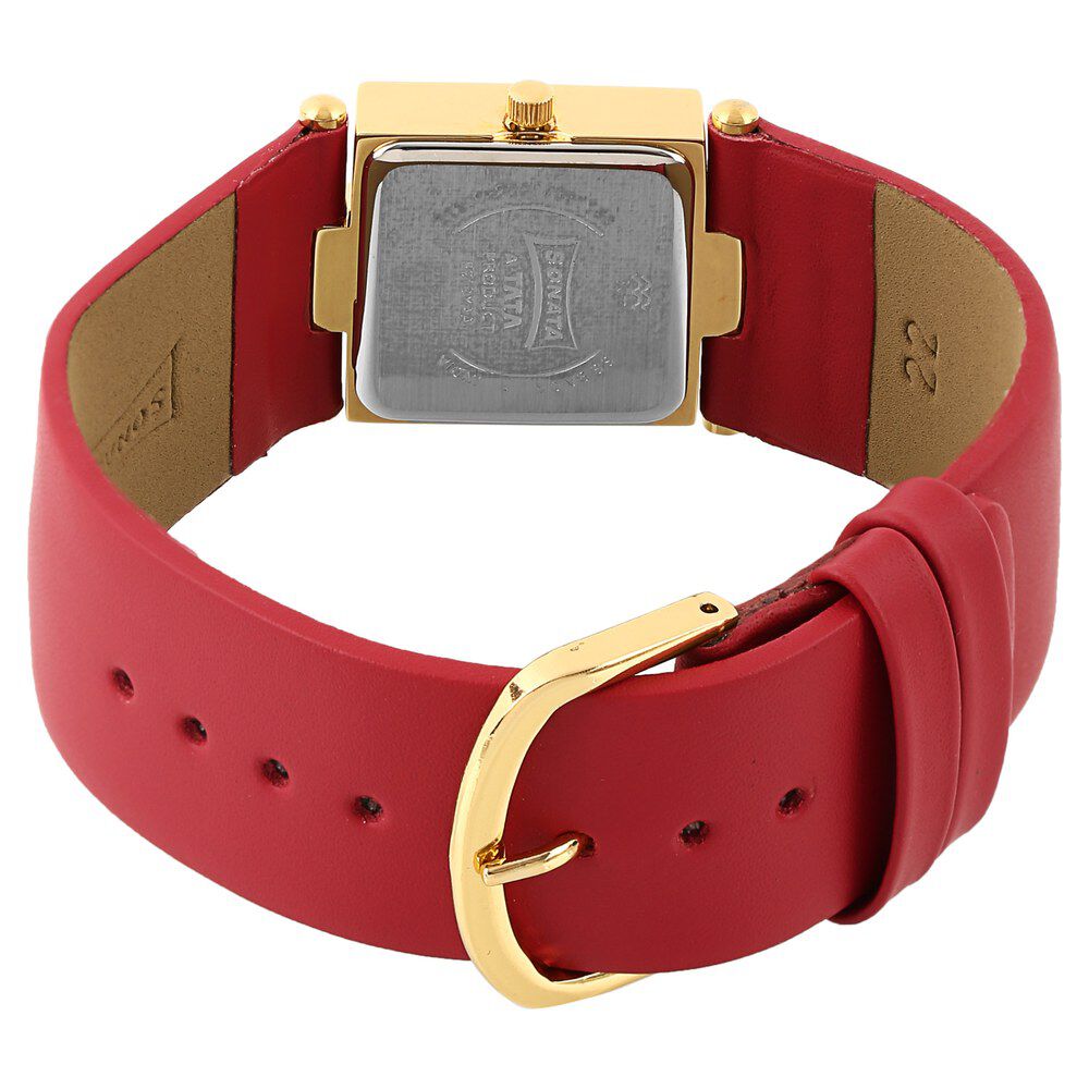 Sonata Quartz Analog Champagne Dial Leather Strap Watch for Women