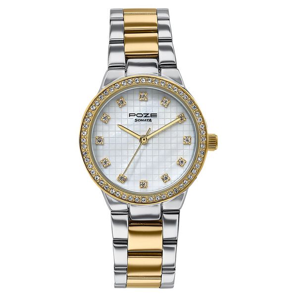 Sonata Poze Quartz Analog White Dial Two Toned Colour Stainless Steel Strap Watch For Women - image number 2