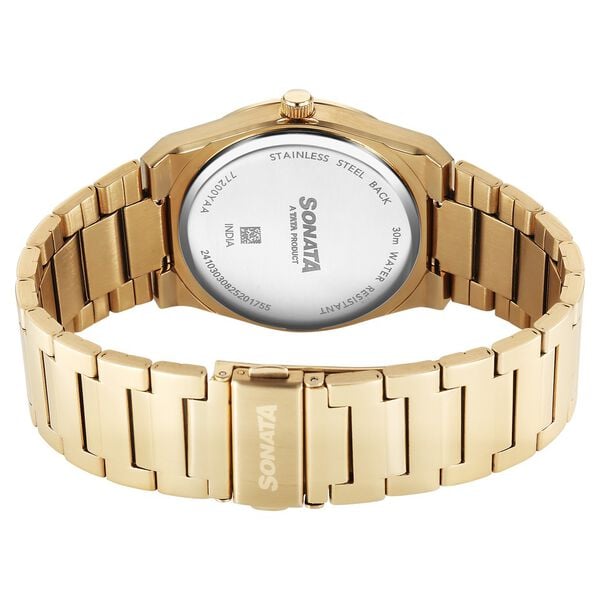 Sonata Festive Quartz Analog Golden Dial Metal Strap Watch For Men - image number 4