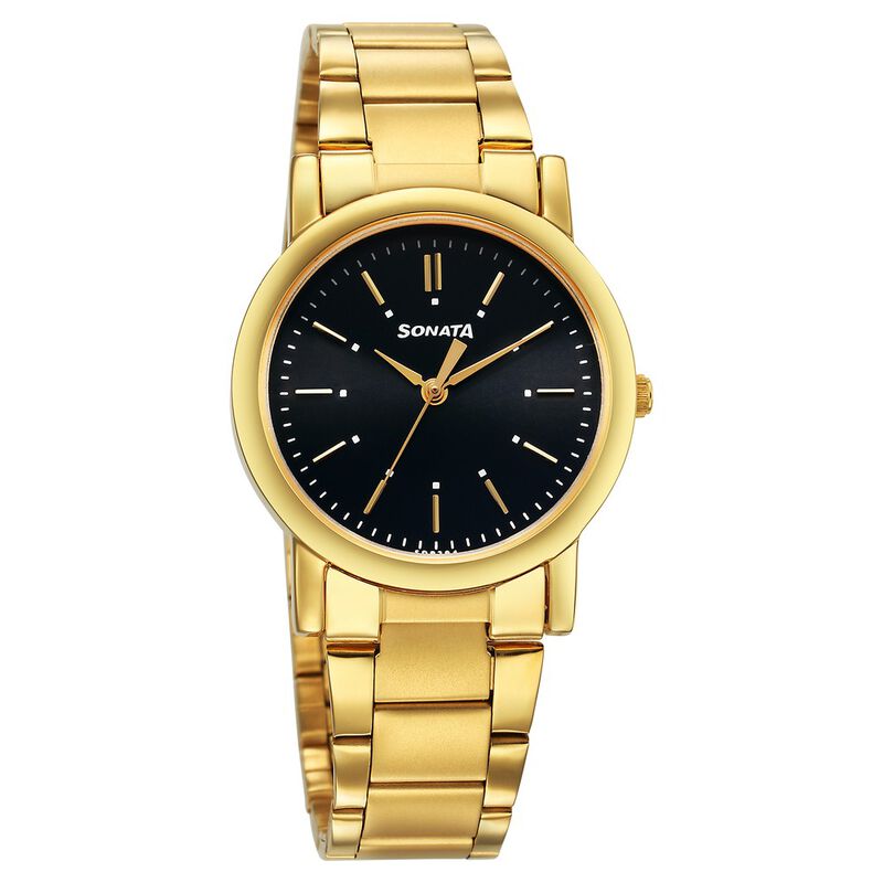 Buy Online Sonata Classic Quartz Analog Black Dial Golden