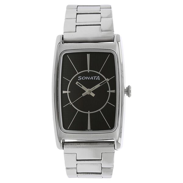 Sonata Quartz Analog Black Dial Stainless Steel Strap Watch for Men - image number 0