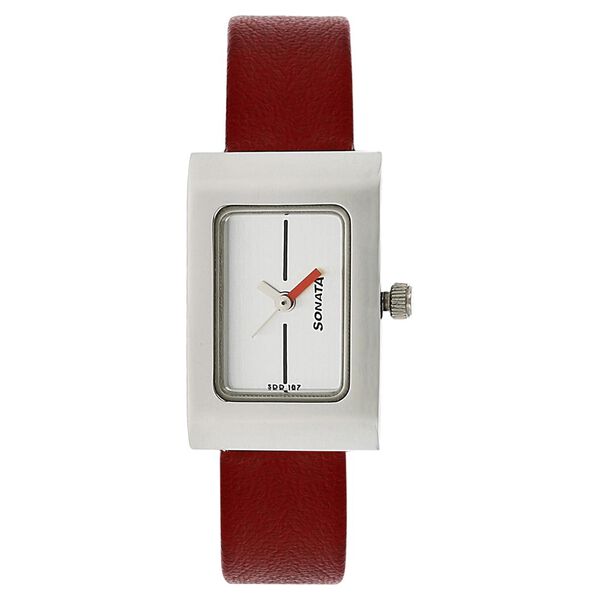 Sonata Quartz Analog Silver Dial Leather Strap Watch for Women - image number 0
