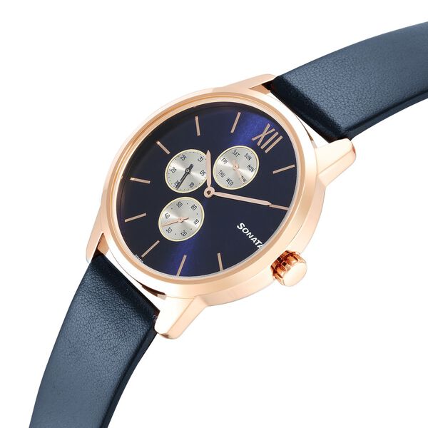 Sonata Quartz Multifunction Blue Dial Leather Strap Watch for Men - image number 2