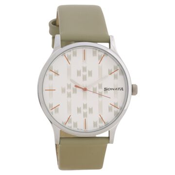 Sonata Knot White Dial Leather Strap Watch for Men