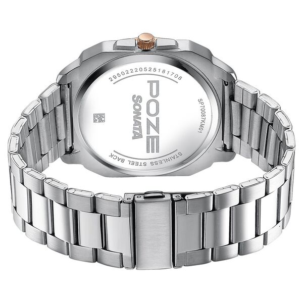 Sonata Poze Quartz Analog Red Dial Silver Metal Strap Watch For Men - image number 6