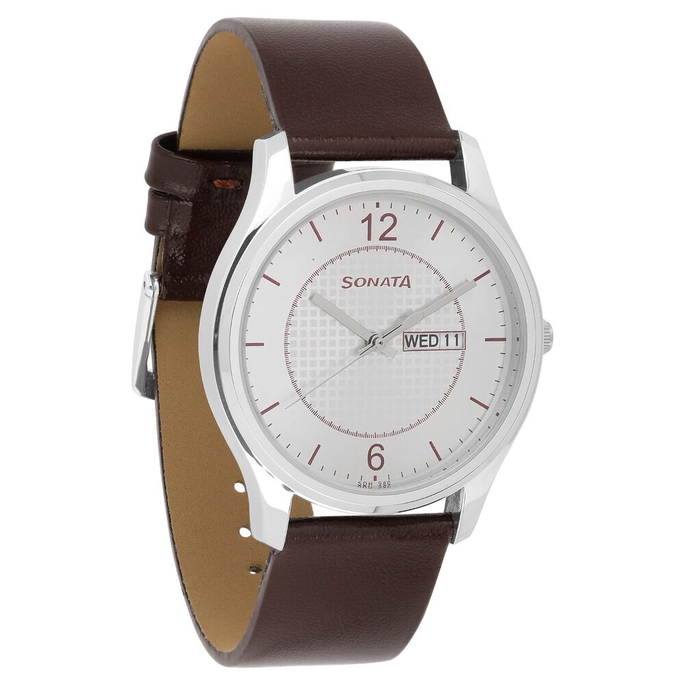 Sonata Quartz Analog Champagne Dial Leather Strap Watch for Couple