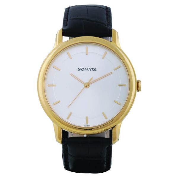 Sonata Quartz Analog Silver Dial Leather Strap Watch for Men - image number 0