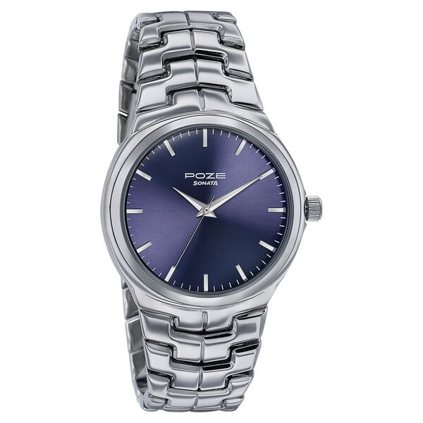 Sonata Poze Quartz Analog Blue Dial Metal Strap Watch For Men - image number 1
