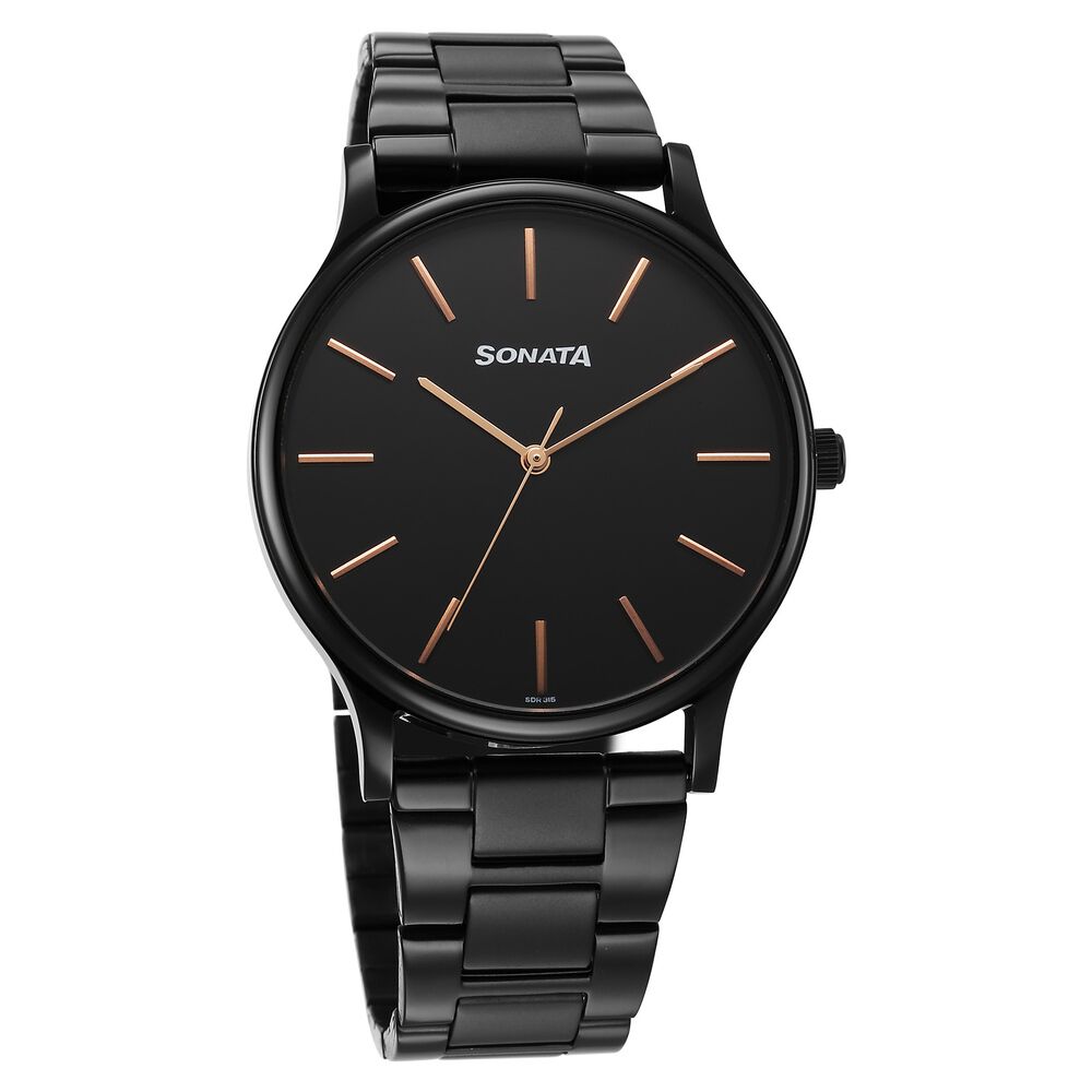 Sonata Aspire Quartz Analog Black Dial Stainless Steel Strap Watch For Men