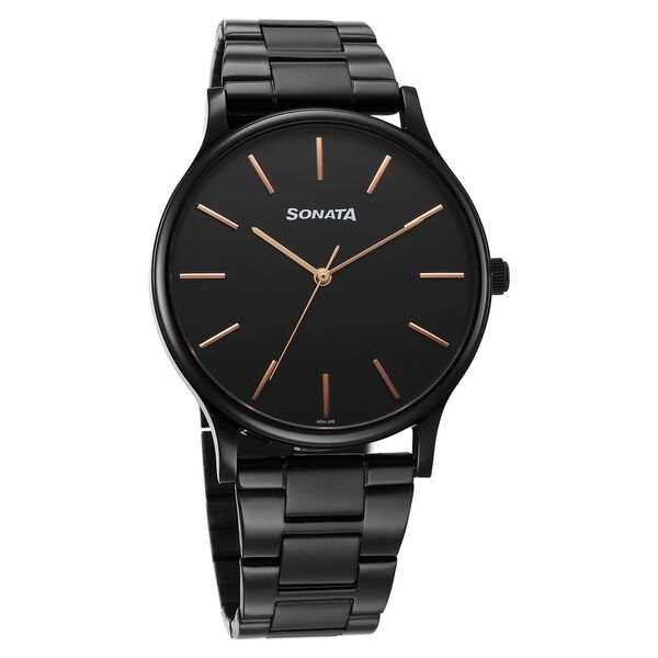 Sonata Aspire Quartz Analog Black Dial Stainless Steel Strap Watch For Men - image number 0