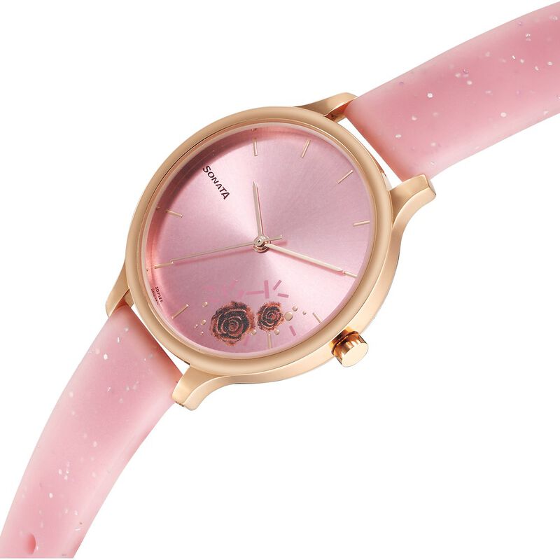 Sonata Pink Watch Strap Sonata Blush Quartz Analog Pink Dial Plastic Strap Watch For Women