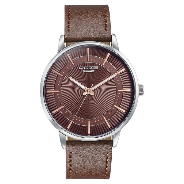 Sonata Poze Quartz Analog Brown Dial Brown Leather Strap Watch For Men - image number 1