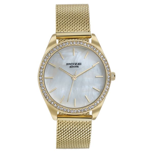 Sonata Poze Quartz Analog Mother of Pearl Dial Golden Color Stainless Steel Strap Watch For Women - image number 1