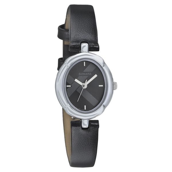 Sonata Essentials Black Dial Women Watch With Leather Strap - image number 0