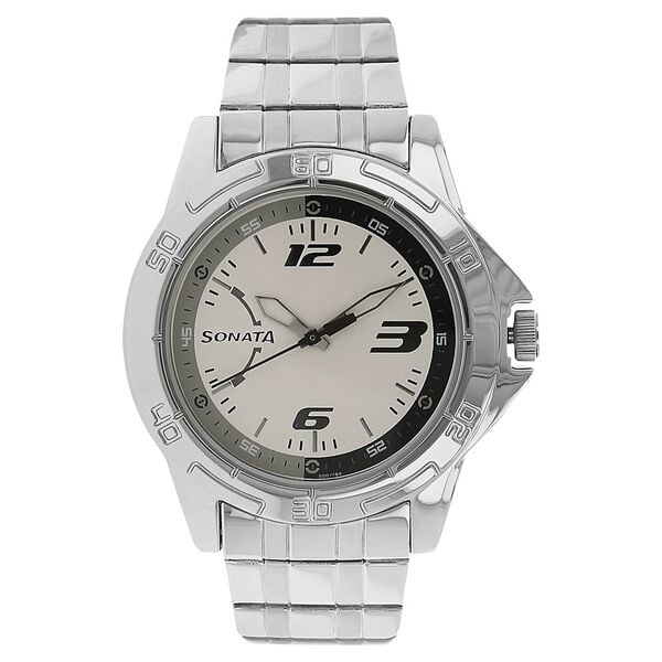 Sonata Quartz Analog White Dial Stainless Steel Strap Watch for Men - image number 0