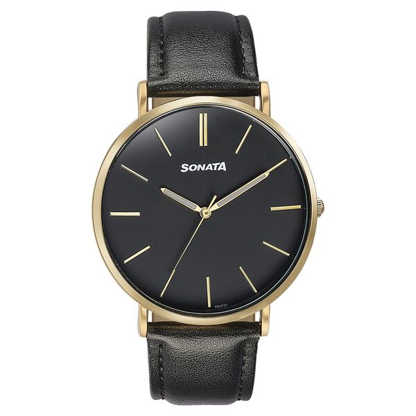 Sonata Quartz Analog Black Dial Black Leather Strap Watch For Men - image number 1