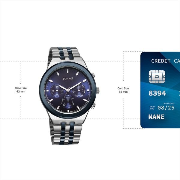 Sonata Eternia Quartz Multifunction Blue Dial Metal Strap Watch For Men - image number 3