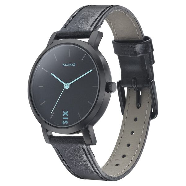 Sonata Play Black Dial Women Watch With Leather Strap - image number 1