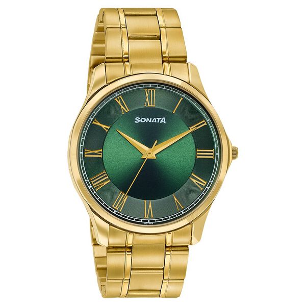 Sonata Traditional Essentials Green Dial Gold-Tone Stainless Steel Strap Watch - image number 1