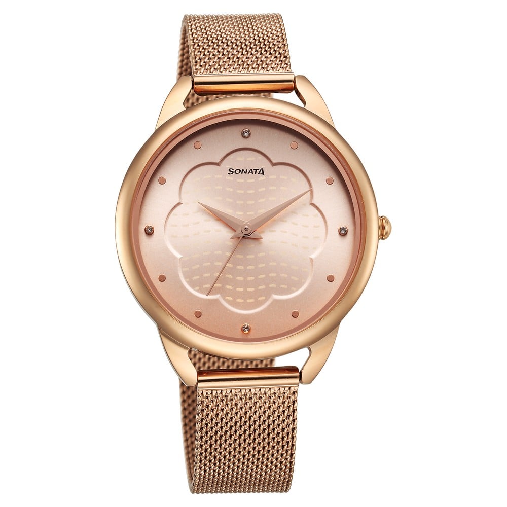 Buy Online Sonata Wedding Quartz Analog Rose Gold Dial Stainless