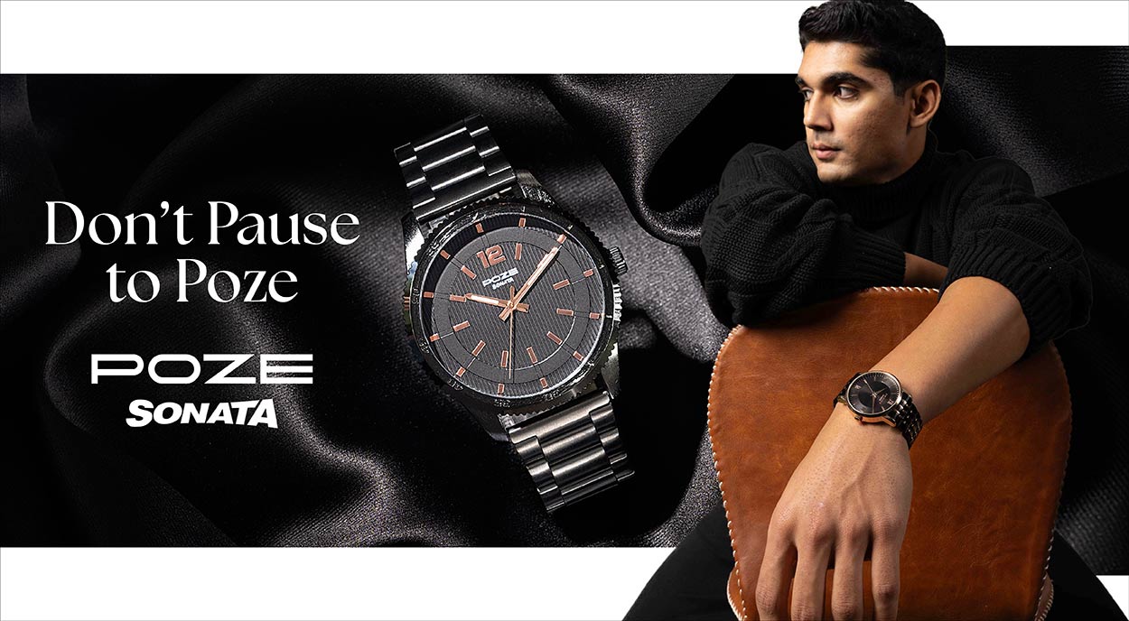 Buy Online Sonata Poze Quartz Analog Brown Dial Brown Metal Strap