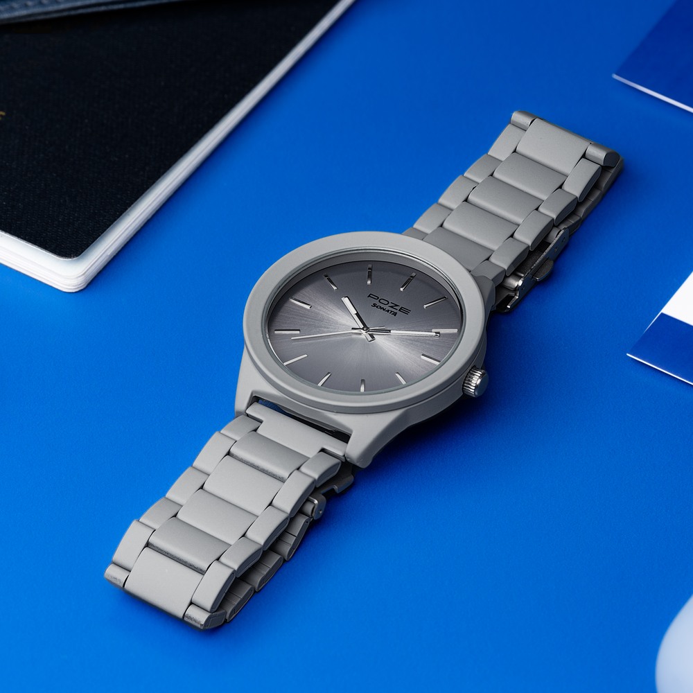 Buy Online Sonata Poze Quartz Analog Grey Dial Metal Strap Watch
