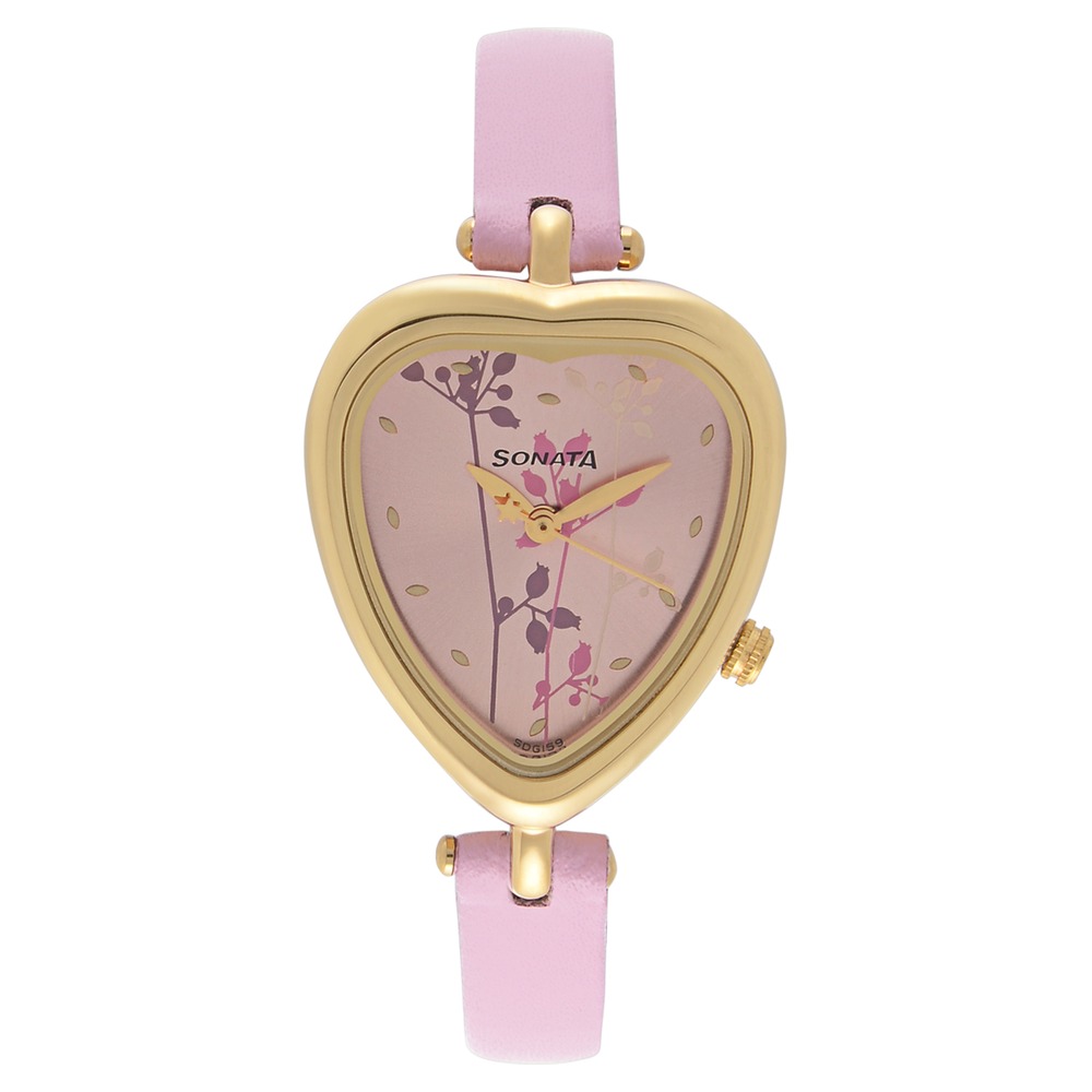 Buy Online Sonata Quartz Analog Pink Dial Leather Strap Watch for Women nk8142yl02 Sonata