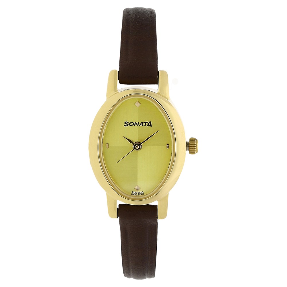 Buy Online Sonata Quartz Analog Champagne Dial Leather Strap Watch