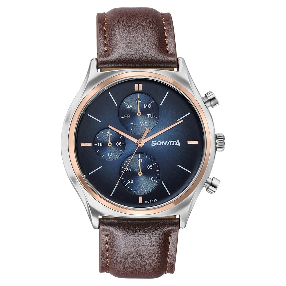春* Buy Online Sonata Festive Quartz Multifunction Blue Dial Brown