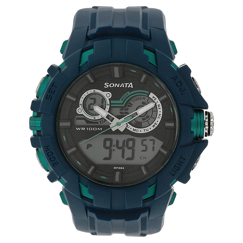 Buy Online SF Quartz Analog Digital Black Dial Plastic Strap Watch for Men np77045pp01 Sonata