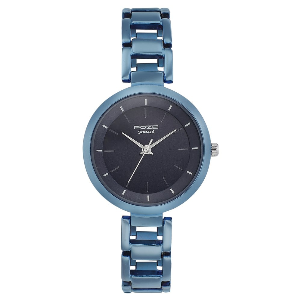 Buy Online Poze by Sonata Quartz Analog Blue Dial Metal Strap