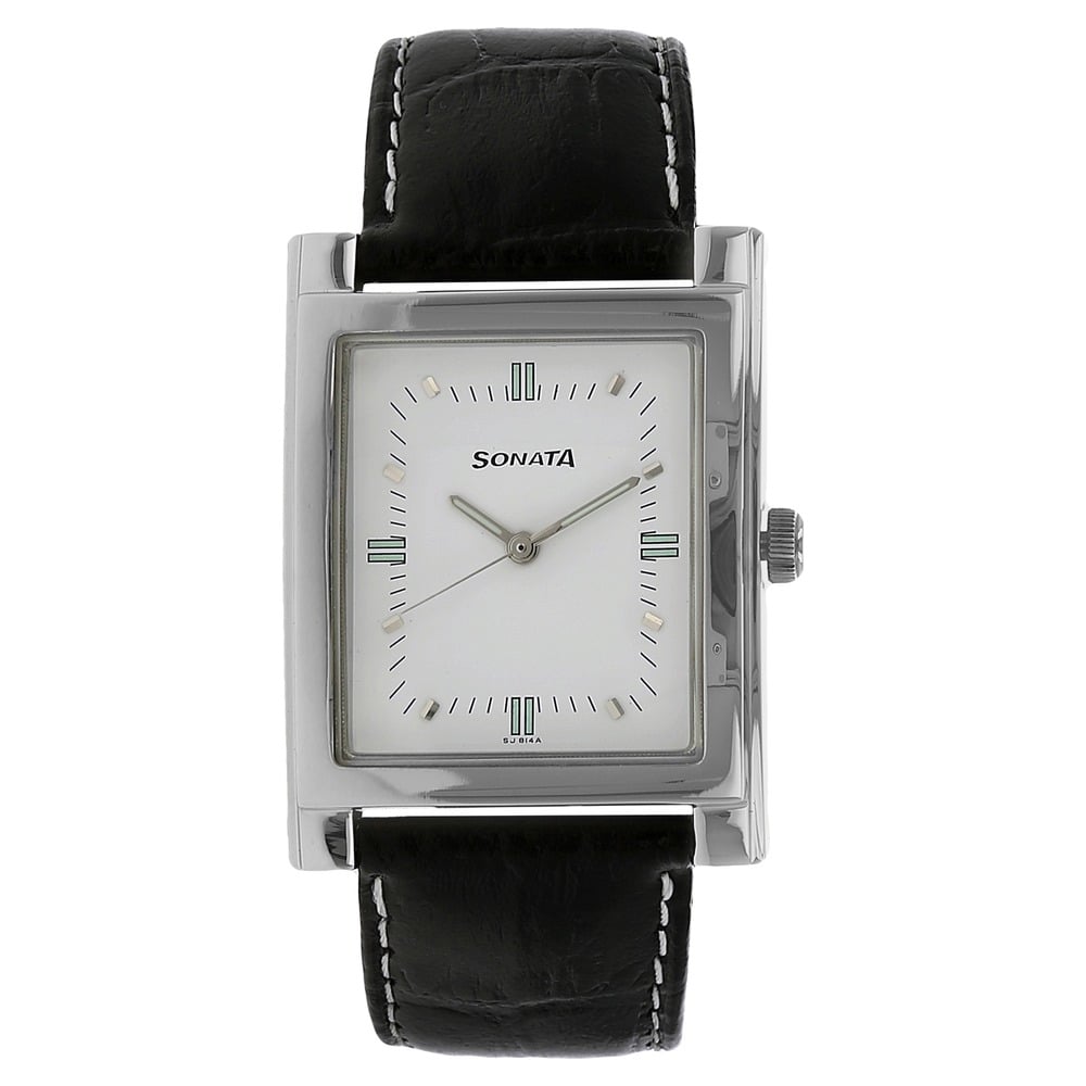 Buy Online Sonata Quartz Analog White Dial Leather Strap Watch for Men nk7925sl01 Sonata