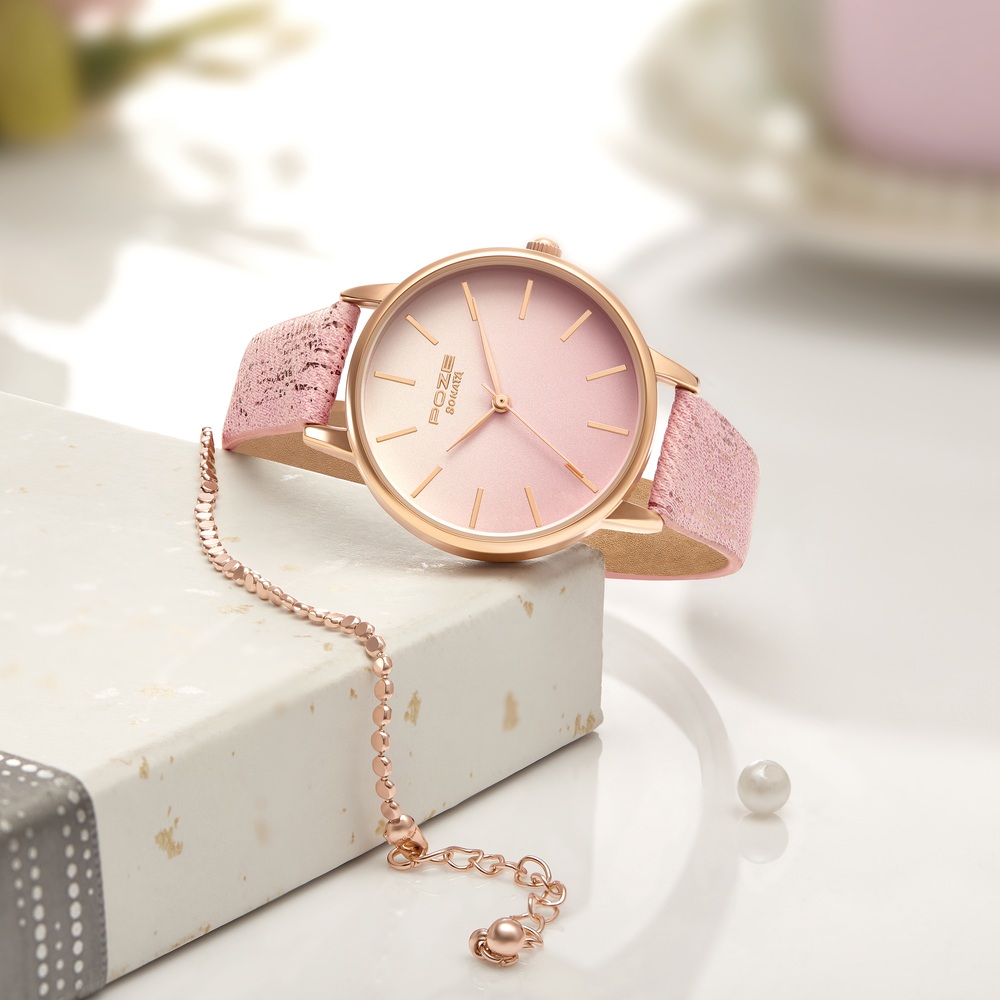 Buy Online Sonata Poze Quartz Analog Pink Dial Pink Color Leather
