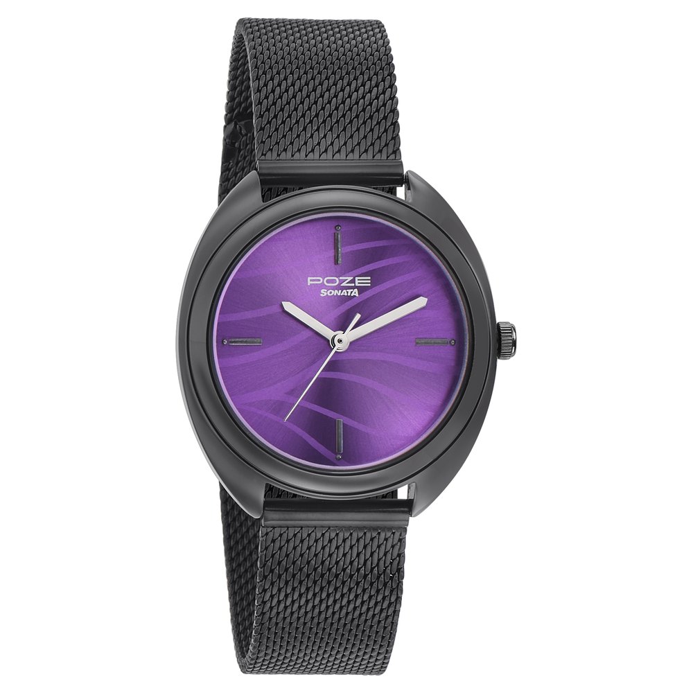 Buy Online Sonata Poze Quartz Analog Purple Dial Metal Strap Watch