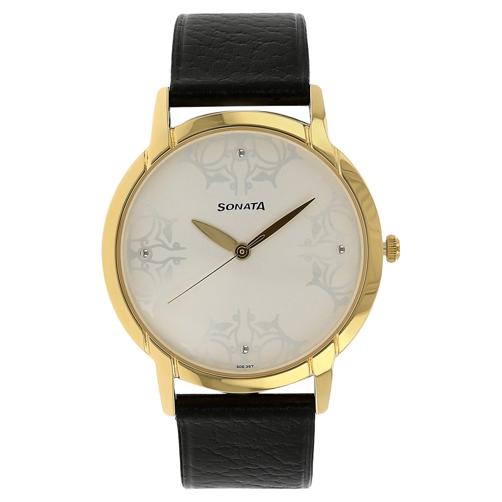 Buy Online Sonata Quartz Analog Silver Dial Leather Strap Watch