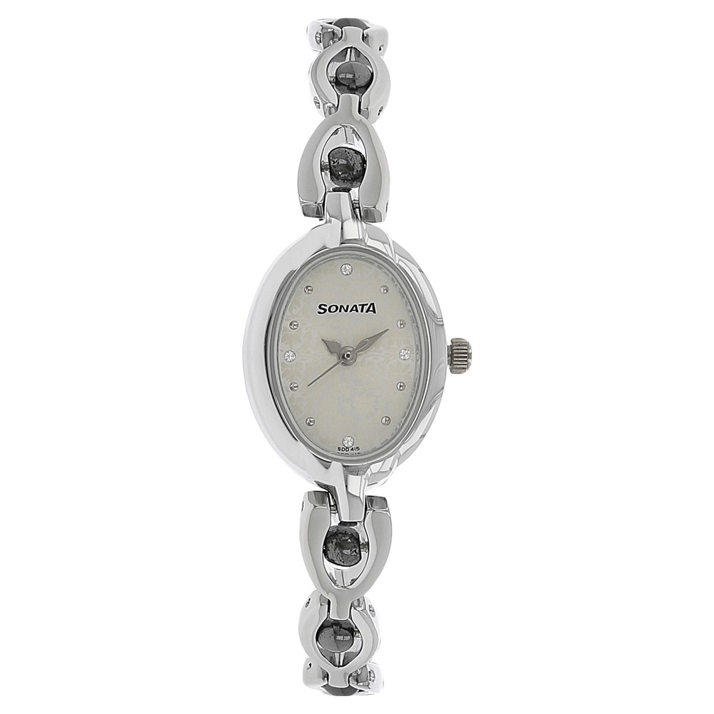 Buy Online Sonata Quartz Analog White Dial Metal Strap Watch for Women ns8048sm04 Sonata