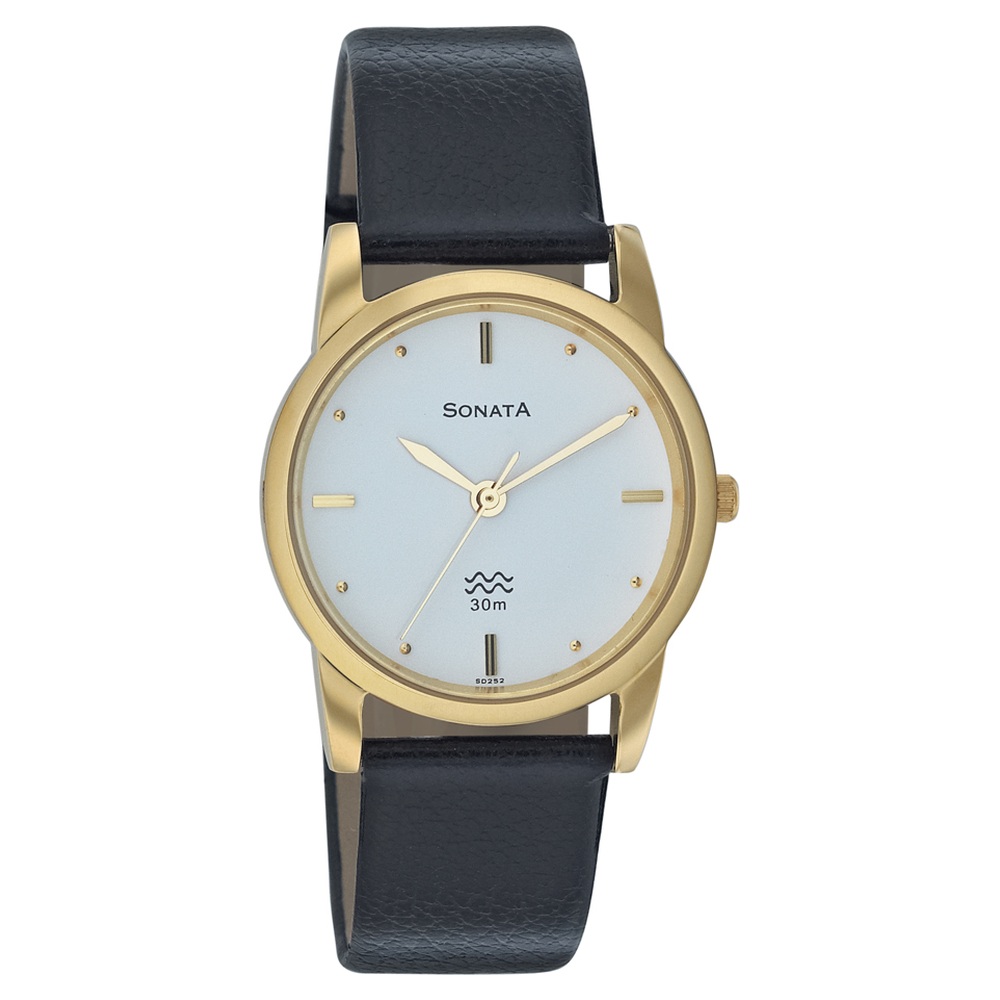Buy Online Sonata Quartz Analog White Dial Leather Strap Watch for