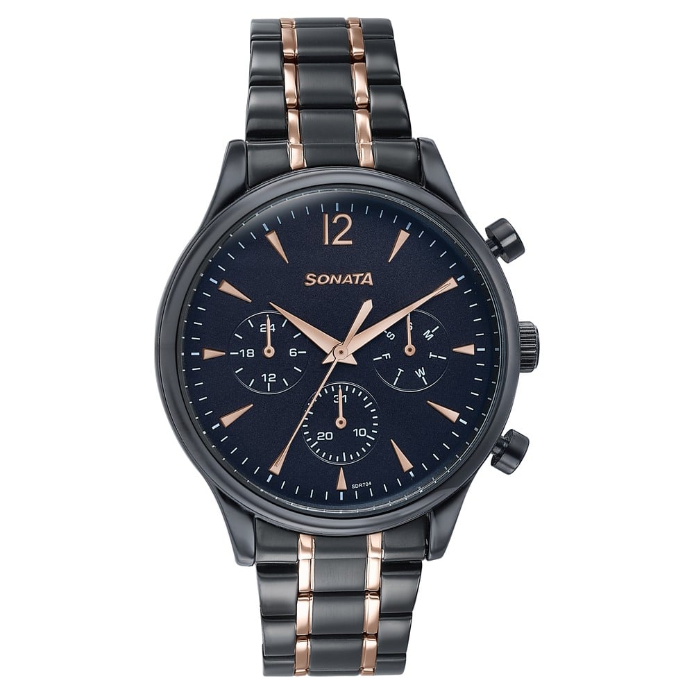 Buy Online Sonata Wedding Edit Quartz Multifunction Black Dial Stainless  Steel Strap Watch For Men 77146km02 Sonata India