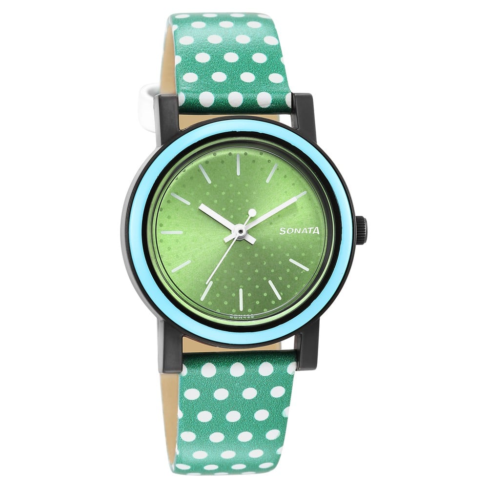 Buy Online Sonata Dot to Dot Green Dial Plastic Strap Watch for - Main Image