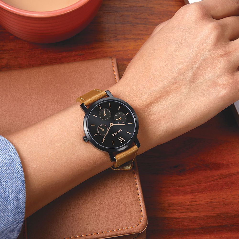 Buy Online Sonata Quartz Analog Black Dial Watch for Men - 77105km01 | Titan