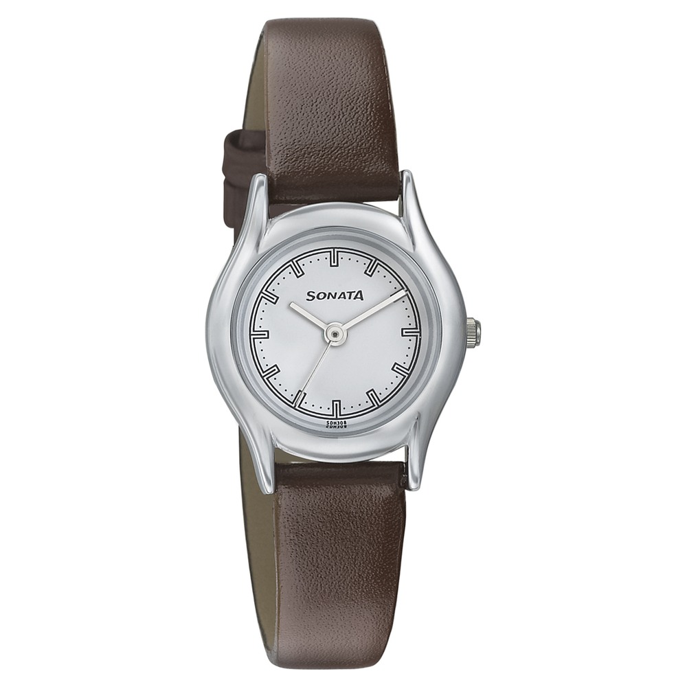 Buy Online Sonata Essentials White Dial Women Watch With Leather Strap ns87020sl01w Sonata
