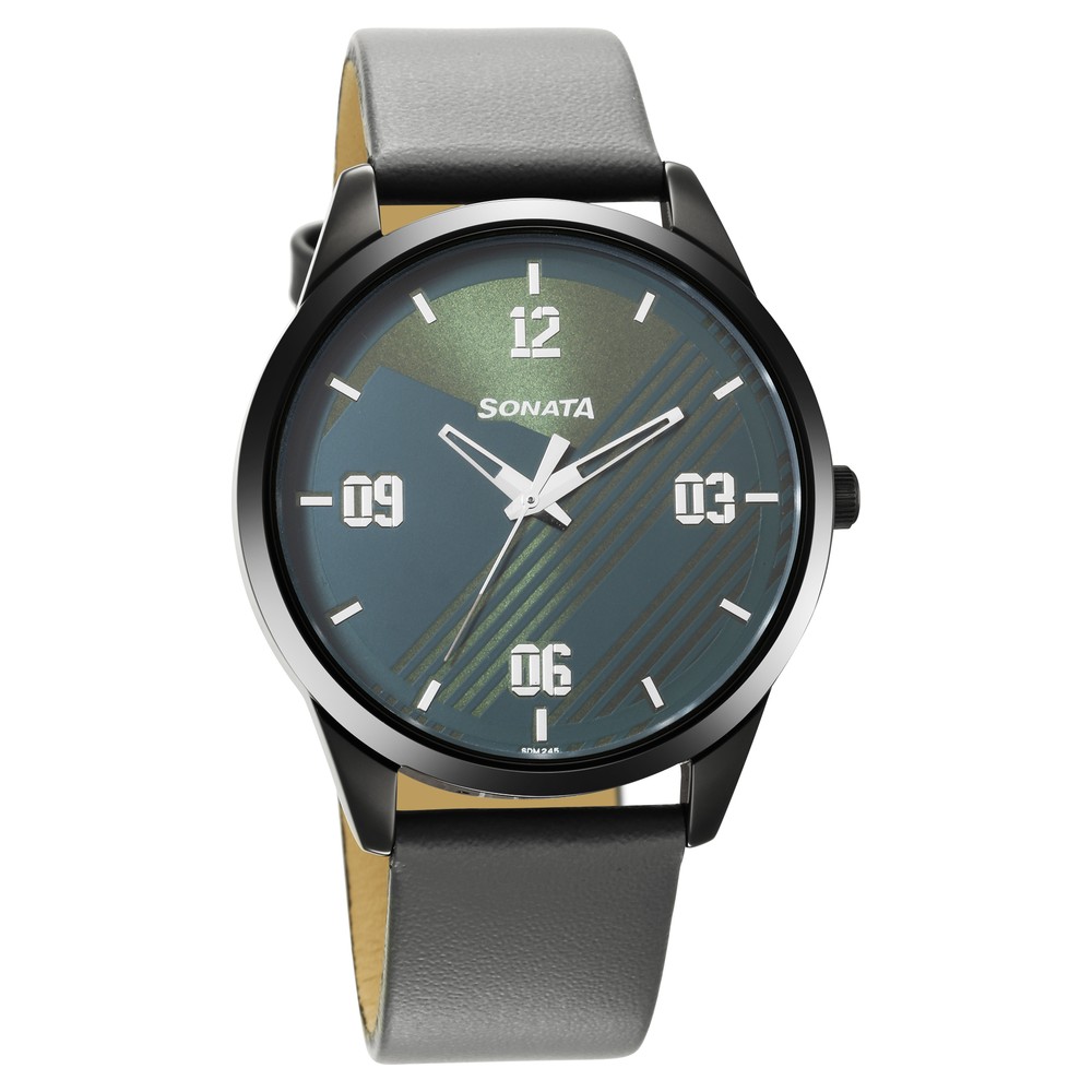 Buy Online Sonata Force Quartz Analog Green Dial Leather Strap