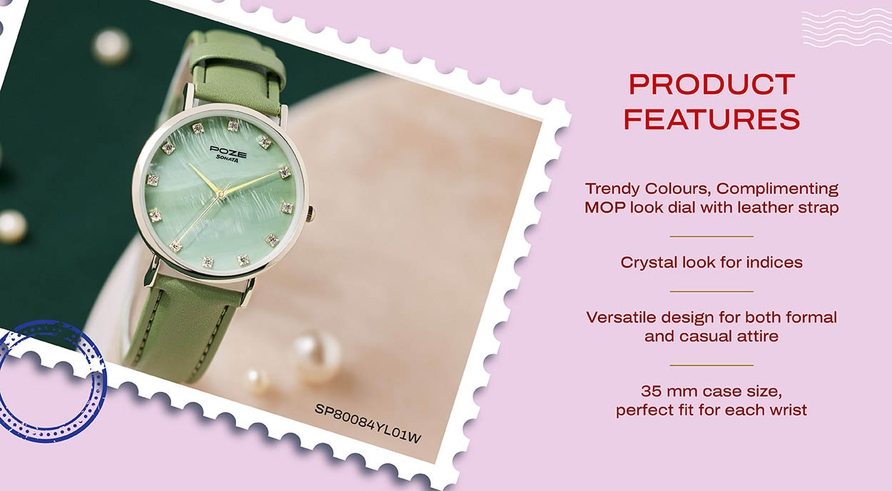 Buy Online Sonata Poze Quartz Analog Green Mother Of Pearl Dial